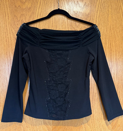 Black lace and rhinestone top
