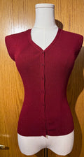 Unknown Ribbed Sleeveless Button Front Knit S Burgundy