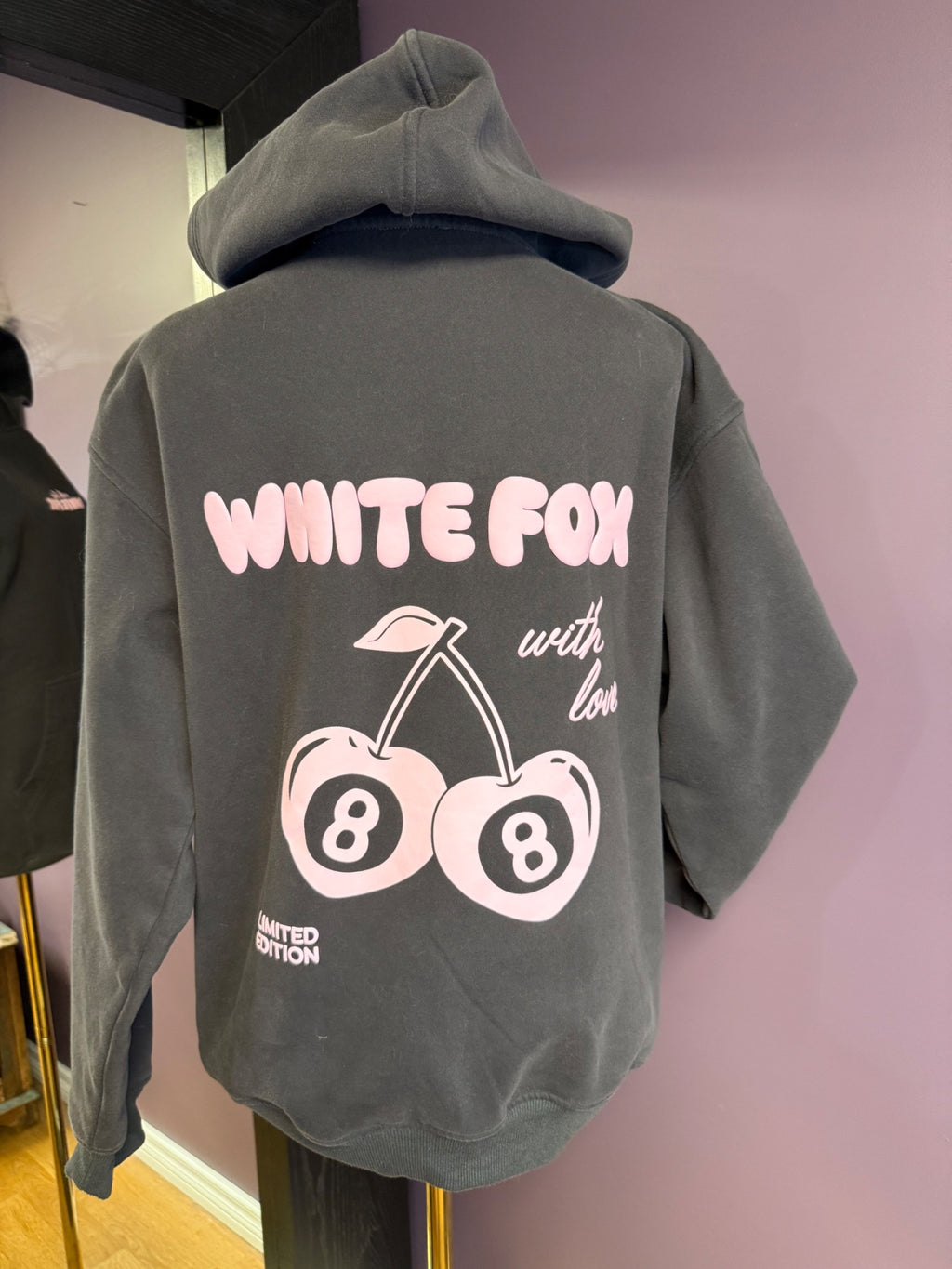 White Fox Hoodie XS (fits big) Gray/Black