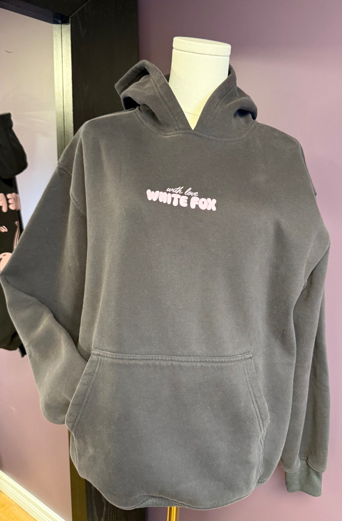 White Fox Hoodie XS (fits big) Gray/Black